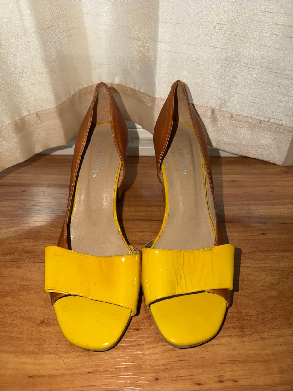 Audley London Yellow & Brown Open-Toe Pumps